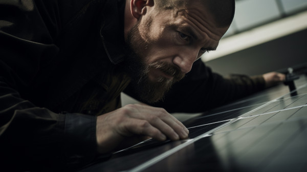 Closeup of a service technician installing a solar panel